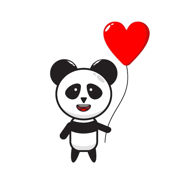 Vector un panda sosteniendo un globo en forma de corazón rojo