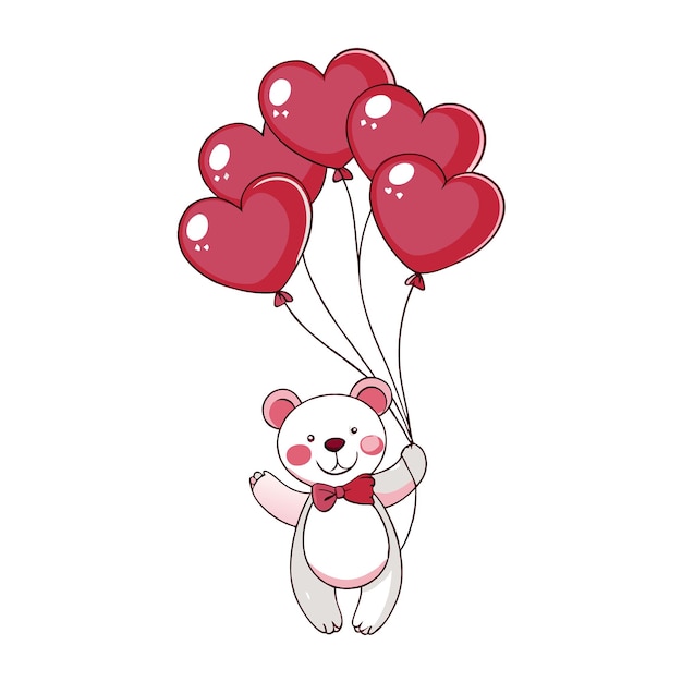 un panda sosteniendo globos con un oso de peluche sosteniendo un corazón