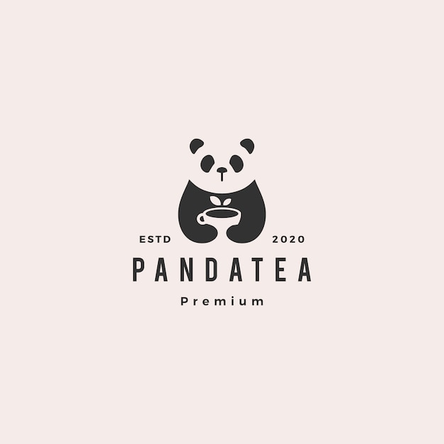Vector panda tea cup logo hipster vintage retro