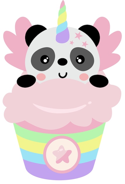 Vector el panda unicornio gracioso en el helado