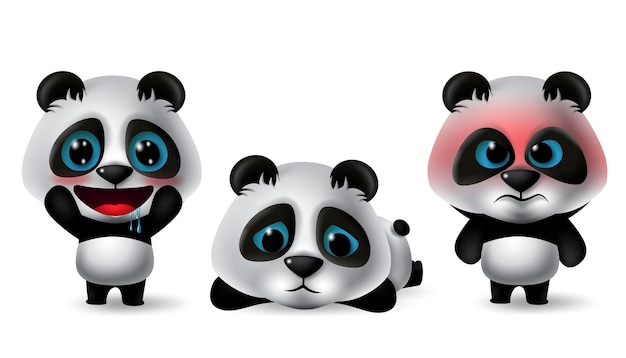 Pandas character vector set Panda personajes 3d avatar en diferentes poses y expresiones en hambre