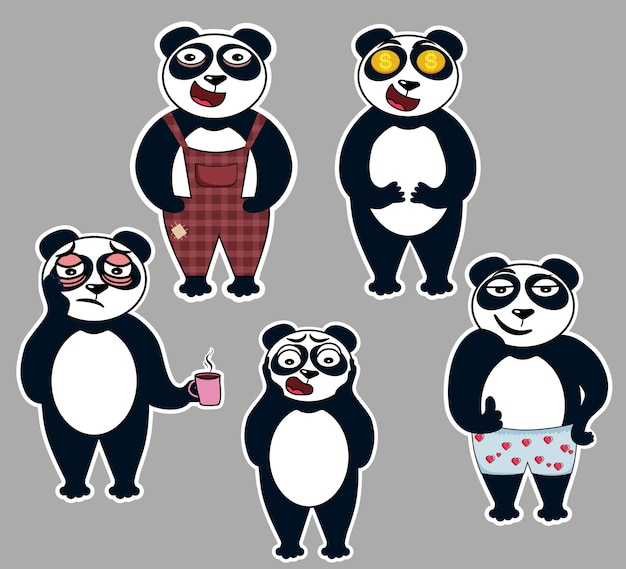 Pandas sobre fondo gris