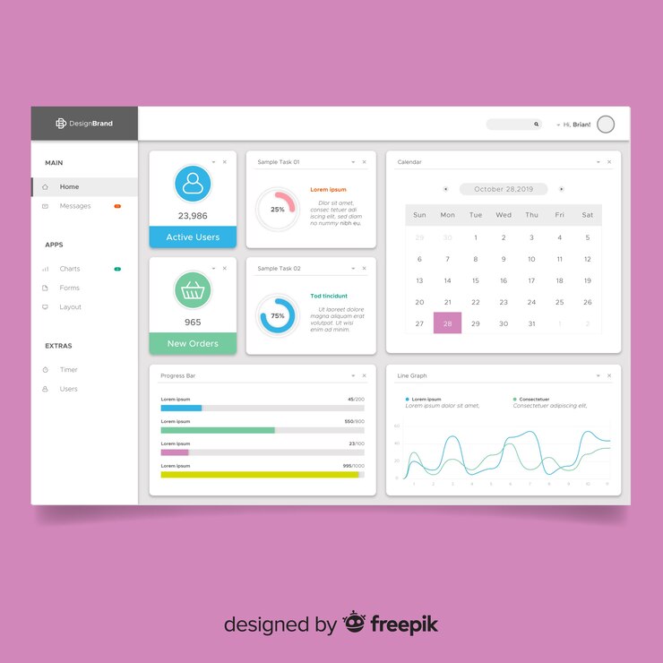 Vector panel de control de aplicación con diseño plano
