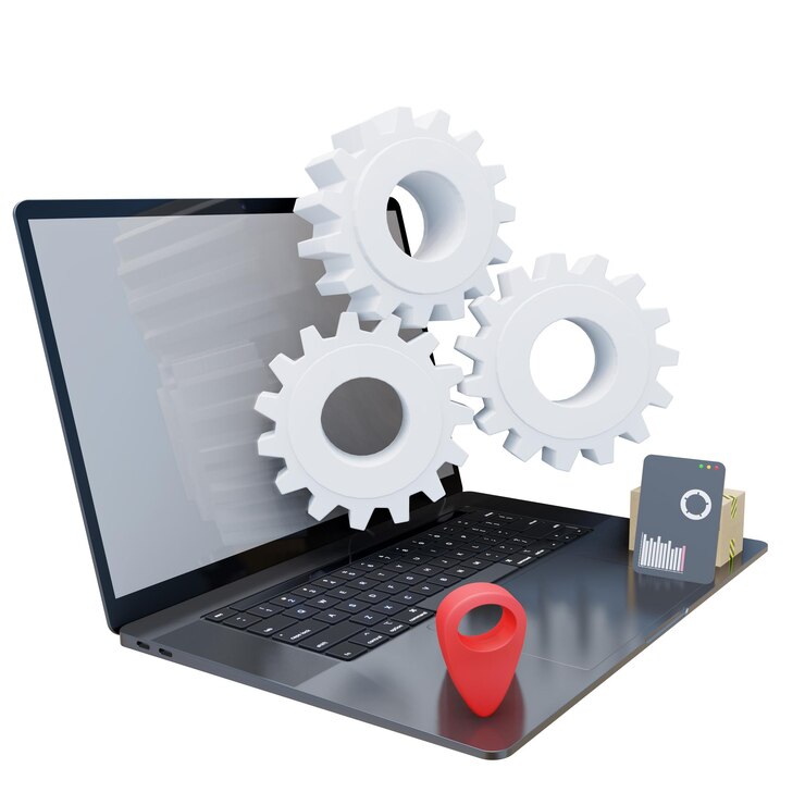 Vector panel de control de negocios en una computadora portátil 3d con aspectos de análisis de negocios comercio de gestión de inversiones