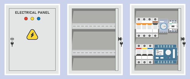 Vector panel eléctrico con diseño plano simple del plc del contactor del temporizador de mcb