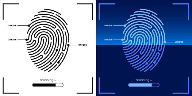 Panel para escanear huellas dactilares de personas para aplicaciones de identificación móvil identificación biométrica de datos humanos patrón único en el dedo dispositivos de búsqueda para escanear datos vector