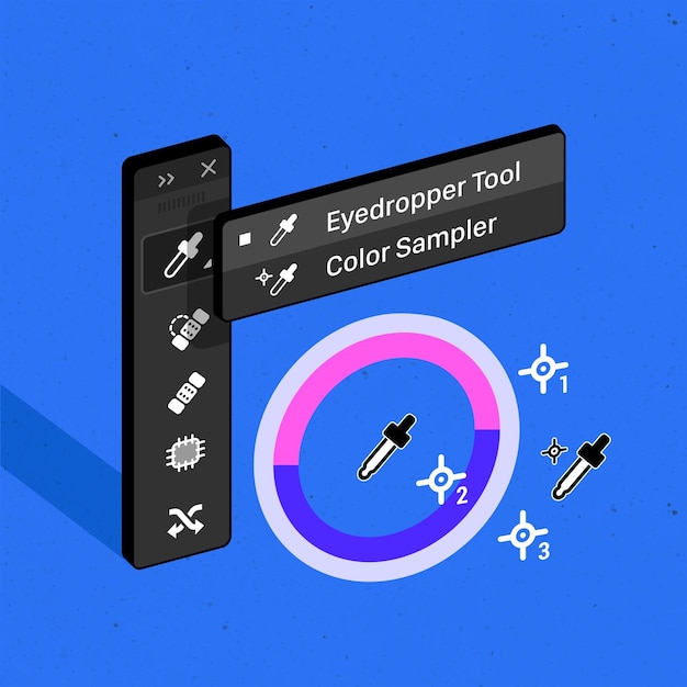 Panel de herramientas Herramienta Cuentagotas en el editor de gráficos Raster Color Sampler Isométrico 3d Vector illustratio