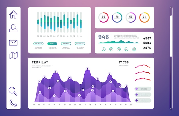 Panel de infografía, panel de administración con gráficos de información, plantilla de diagramas