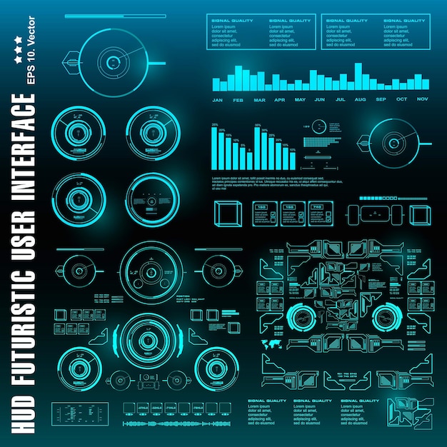 Vector panel de interfaz de usuario azul futurista de hud que muestra el objetivo de la pantalla de tecnología de realidad virtual