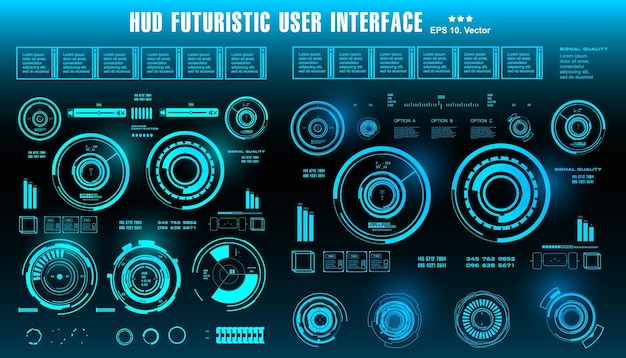 Panel de interfaz de usuario azul futurista de HUD que muestra el objetivo de la pantalla de tecnología de realidad virtual