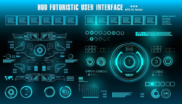 Panel de interfaz de usuario azul futurista de HUD que muestra el objetivo de la pantalla de tecnología de realidad virtual