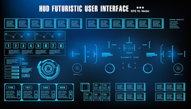 Panel de interfaz de usuario azul futurista de HUD que muestra el objetivo de la pantalla de tecnología de realidad virtual