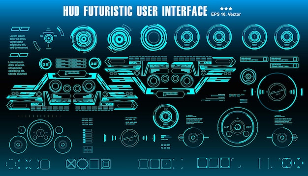 Panel de interfaz de usuario azul futurista de HUD que muestra el objetivo de la pantalla de tecnología de realidad virtual