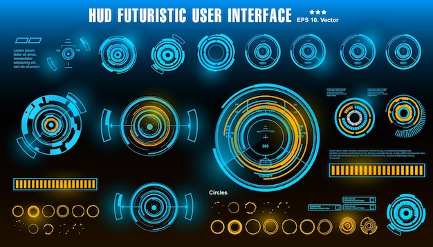 Panel de interfaz de usuario azul futurista de HUD que muestra el objetivo de la pantalla de tecnología de realidad virtual