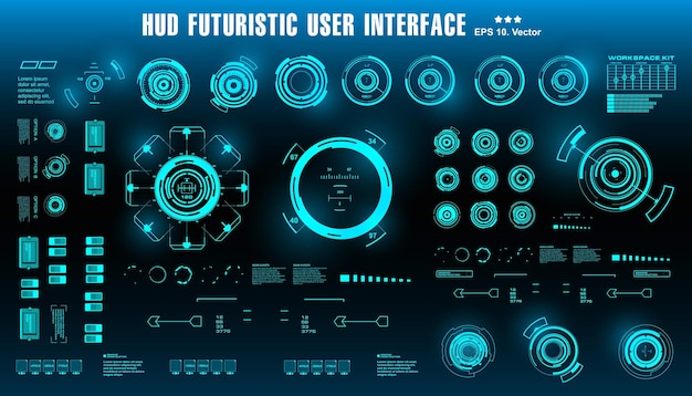 Panel de interfaz de usuario azul futurista de hud que muestra el objetivo de la pantalla de tecnología de realidad virtual