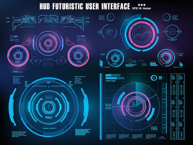 Panel de interfaz de usuario azul futurista de hud que muestra el objetivo de la pantalla de tecnología de realidad virtual