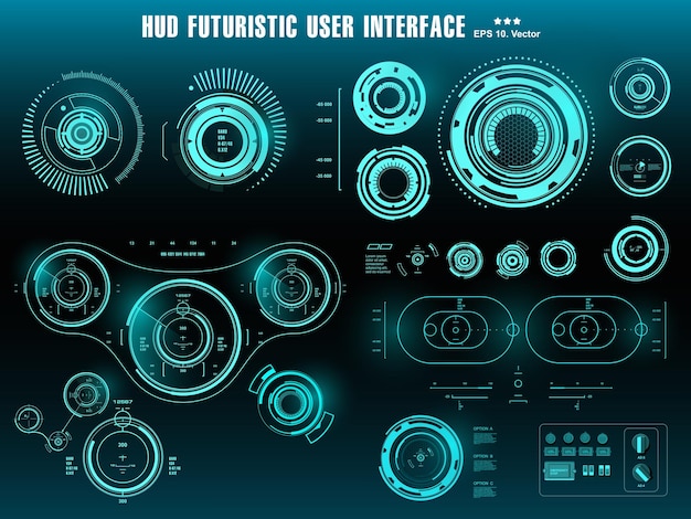Panel de interfaz de usuario azul futurista de HUD que muestra el objetivo de la pantalla de tecnología de realidad virtual