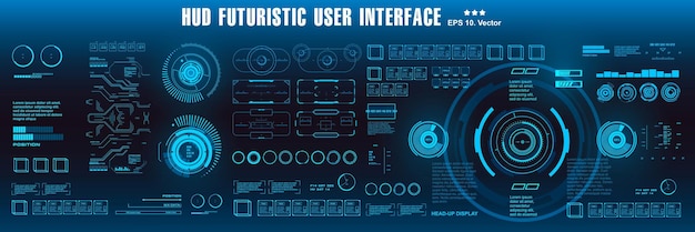 Panel de interfaz de usuario azul futurista de hud que muestra el objetivo de la pantalla de tecnología de realidad virtual