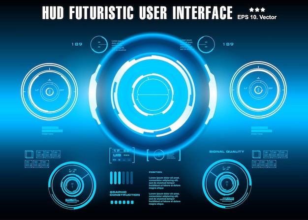 Panel de interfaz de usuario azul futurista de HUD que muestra el objetivo de la pantalla de tecnología de realidad virtual