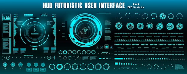 Panel de interfaz de usuario futurista de HUD que muestra el objetivo de la pantalla de tecnología de realidad virtual