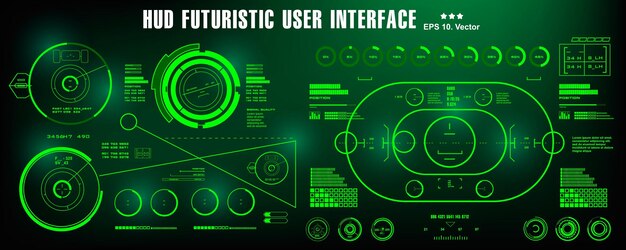Panel de interfaz de usuario verde futurista de HUD que muestra el objetivo de la pantalla de tecnología de realidad virtual