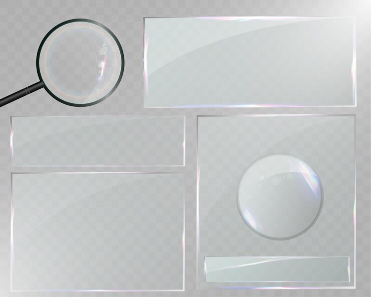 Vector panel y marco de vidrio elementos de la interfaz de usuario plantilla de panel de vidrio efecto de vidrio realista diseño de interfaz de uso moderno