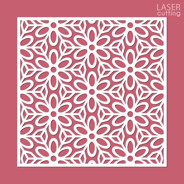 Panel ornamental cuadrado cortado con láser con estampado de flores.