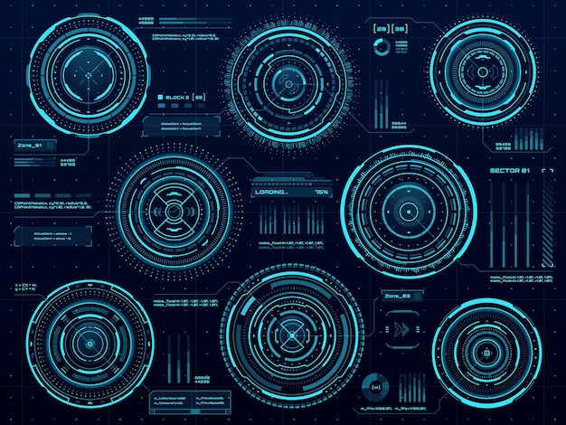Panel de pantalla de datos infográficos de datos circulares de HUD