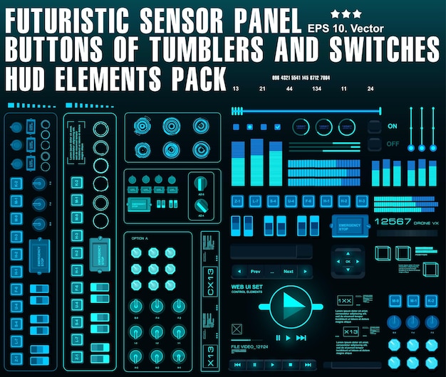 Panel de sensores futurista Botones de vasos e interruptores Paquete de elementos HUD