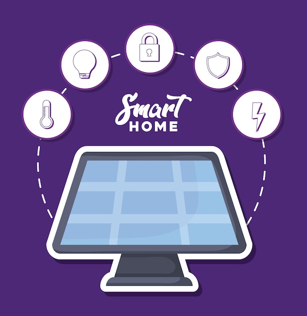 Vector panel solar con iconos relacionados casa inteligente