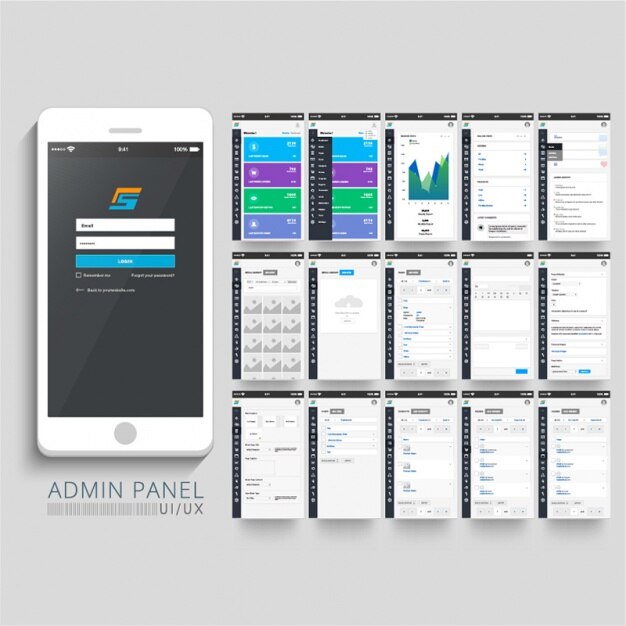 Vector paneles de administración de aplicación móvil