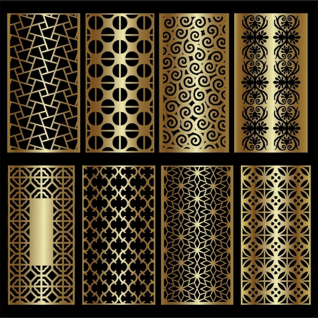 Paneles dorados cortados por láser paneles decorativos traseros de tarjetas doradas y negras con diseños dorados y negros