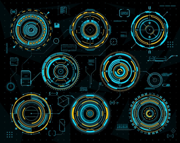 Paneles de interfaz circular de gráfico futurista hud