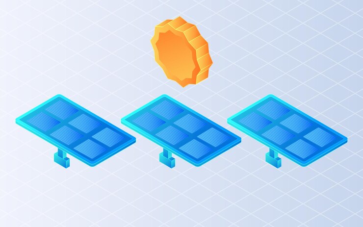 Vector paneles solares isométricos sobre un fondo blanco