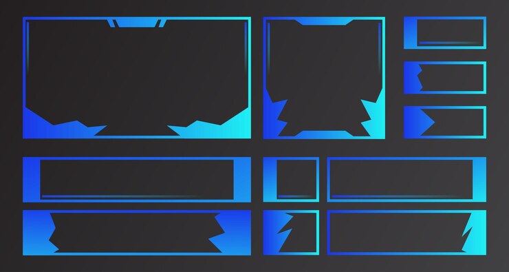 Vector paneles de transmisión de vídeo de color gradiente establecidos marco de diseño de pantalla final interfaz de usuario futurista