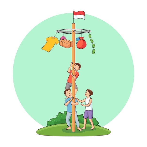 Panjat pinang celebra la independencia de indonesia