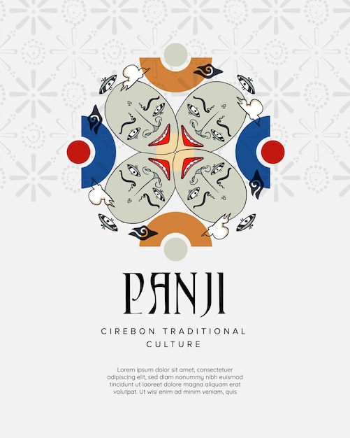Panji indonesia máscara tradicional para cirebon danza tradicional ilustración dibujada a mano