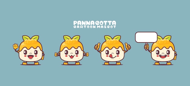 Panna cotta dibujos animados mascota comida italiana vector ilustración