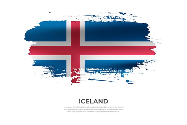 Paño artístico pincel doblado bandera de islandia con efecto de manchas de pintura sobre fondo blanco