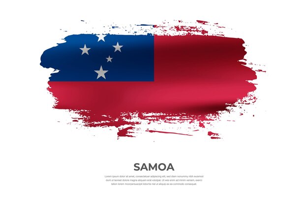 Paño artístico pincel plegado bandera de Samoa con efecto de manchas de pintura sobre fondo blanco.