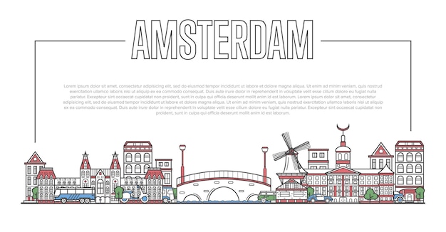 Panorama histórico de Amsterdam en estilo lineal
