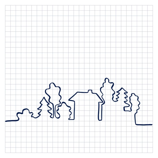 Panorama de una línea. Paisaje urbano. Ilustración de vector dibujado a mano simple.