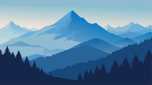 Panorama de la mañana de verano en las nieblosas montañas de los Cárpatos Ilustración vectorial plana