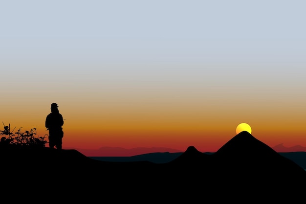 Vector panorama de las montañas al amanecer