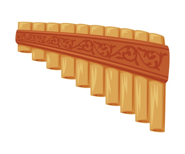 Panpipe de madera como símbolo tradicional de Rumania e ilustración vectorial de objetos