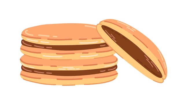 Panqueques dulces asiáticos dorayaki. Ilustración de dulces japoneses.