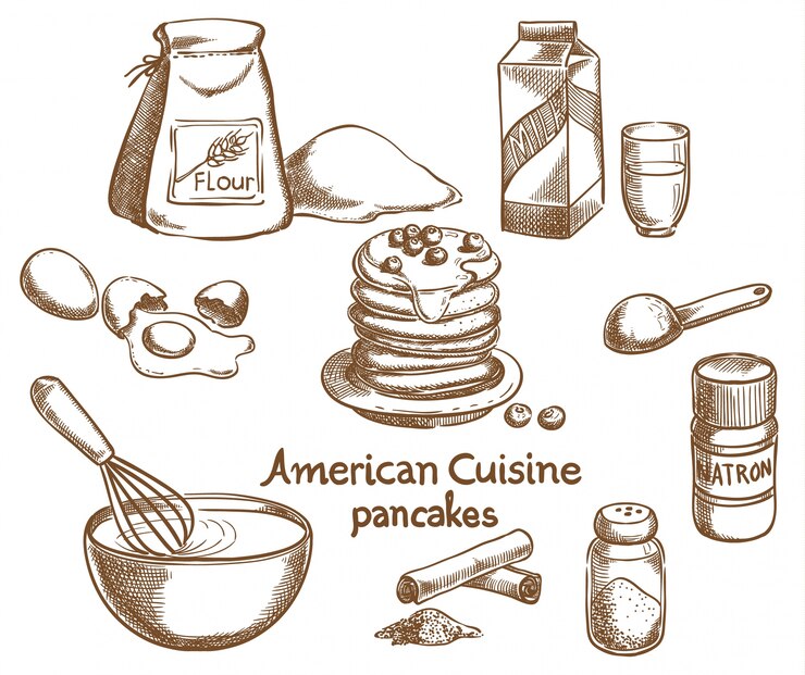 Vector panqueques e ingredientes americanos