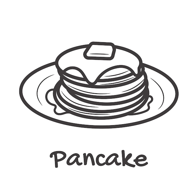 Panqueques con jarabe y mantequilla en un icono de vector plano de placa para aplicaciones de alimentos y sitios web. ilustración vectorial