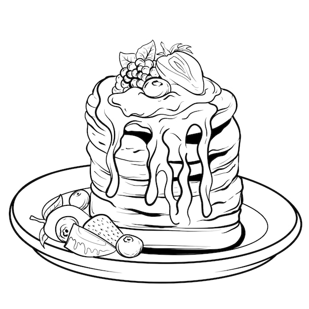 panqueques pasteles dulces sabroso desayuno en los gráficos vectoriales dibujo de panqueques vintage Ilustración de comida monocromática dibujada a mano Ideal para cartel o etiqueta de menú