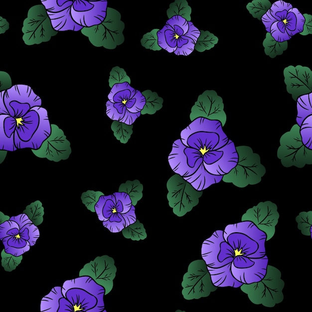 Vector pansy illustration seamless pattern